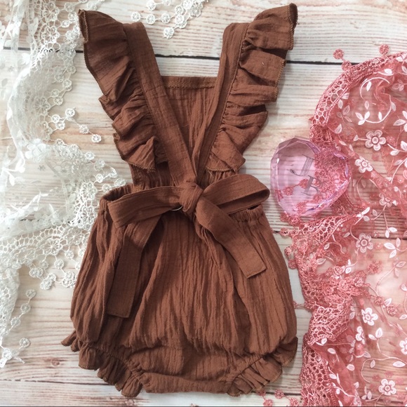 Boutique Baby Girl Boho Brown Romper - Picture 2 of 3